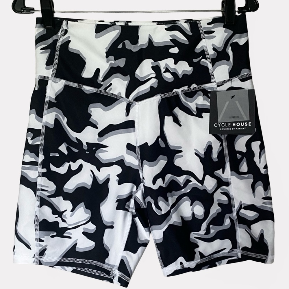 Marika Black and White Camo Cycle House Tummy Control Biker Shorts